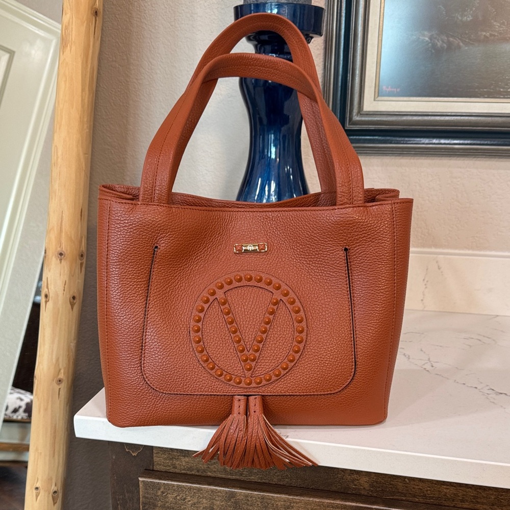 Mario Valentino Estelle Rock Whiskey Leather Tote